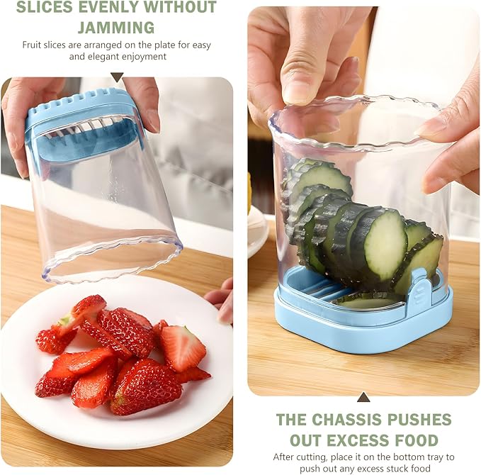 Fruit Slicer Cup-Detachable Fruit Cutter Slicer Stainless Steel Speed Egg Slicers Strawberry Slicer Cutter for Vegetable Cutting Kitchen Gadget (Blue)