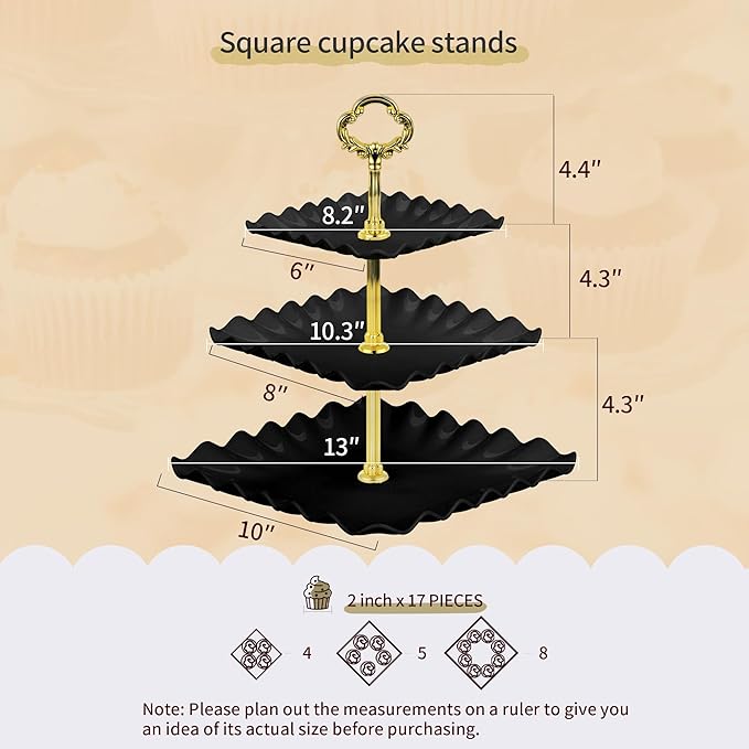 NWK 5 Piece Cake Stand Set with 2 x Large 3-Tier Cupcake Stands, 3 x Appetizer Trays, for Wedding Birthday Baby Shower Tea Party Decorations (Black)
