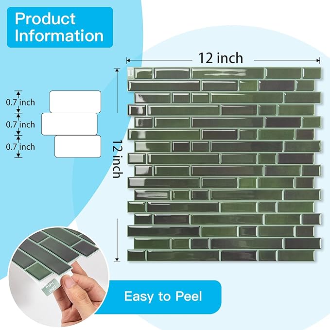 Art3d 10-Sheet Heavy-Duty Peel and Stick Backsplash, Waterproof Wall Tiles Stick on Kitchen Backsplash Living Space, Dark Green