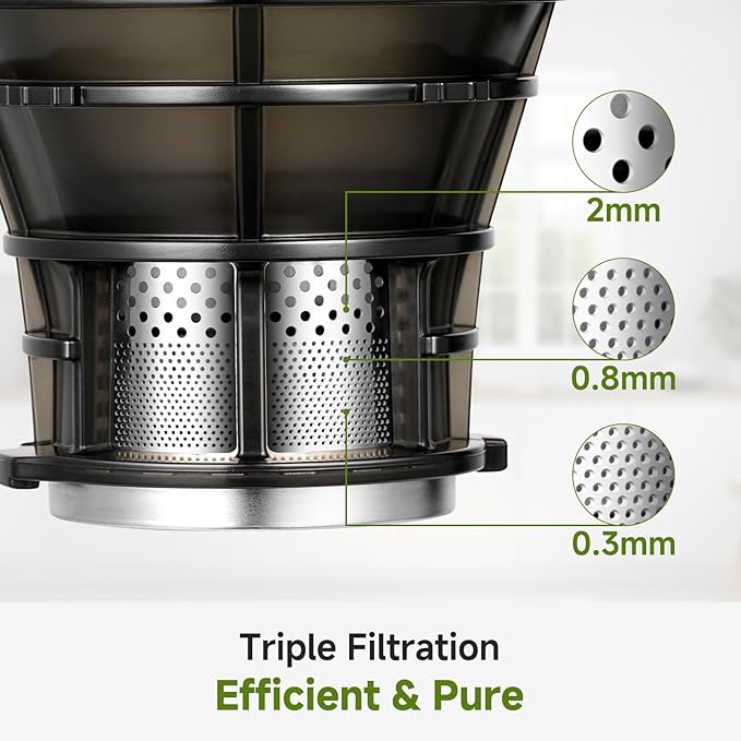 AMZCHEF Juicer Machines, 5.8" Extra Self-Feeding Cold Press Juicer for Whole Vegetable & Fruit, Juice Extractor Machine with Large Auger & Triple Strainers, Easy to Clean, High Juice Yield, Silver