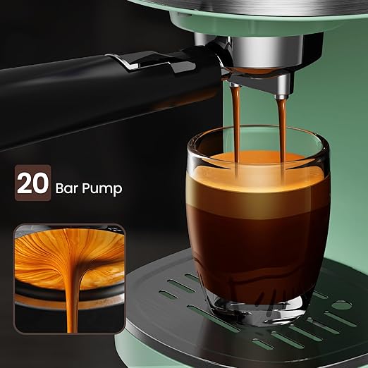 Electactic Espresso Machine 20 Bar, Professional Stainless Steel Coffee Maker with LCD Display, Steam Wand, 45oz Removable Water Tank, for Espresso, Cappuccino, Latte at Home or Office, Green