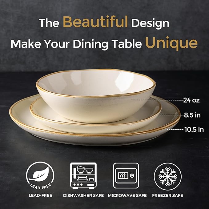 AmorArc Ceramic Dinnerware Sets,Handmade Reactive Glaze Stoneware Plates and Bowls Set,Highly Chip and Crack Resistant | Dishwasher & Microwave Safe Dishes Set,Service for 6 (18pc)