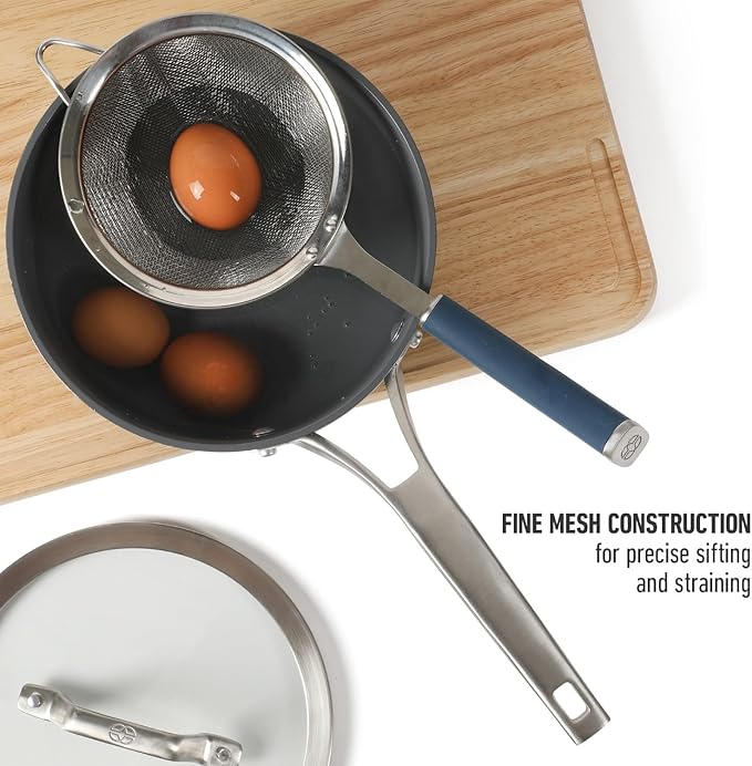 Calphalon Edge Stainless Steel Strainer w/Thermoplastic Rubber Handle - Navy Blue
