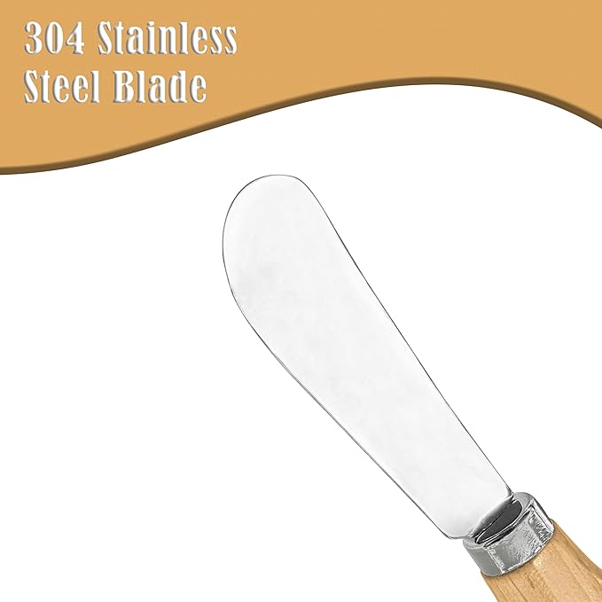 10 Piece Small Cheese Spreader Set, Stainless Steel Butter Spreader, Mini Butter Knife Spreader with Wooden Handle for Grill Plates, Sandwiches,Cocktail Spreaders, 4.7 inch