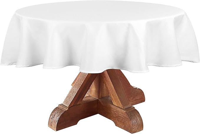 Obstal 210GSM Round Table Cloth, Water Resistance Microfiber Tablecloth, Decorative Fabric Circular Table Cover for Outdoor and Indoor Use (White, 70 Inch Diameter)