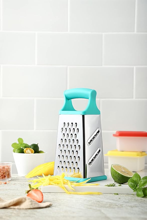 Marco Almond® KYA57B Box Grater,Stainless Steel Grater with 4 Sides,Slicer 5 Piece Set, Potato,Cheese,Cucumber,Salad Vegetables Graters Peelers, Turquoise
