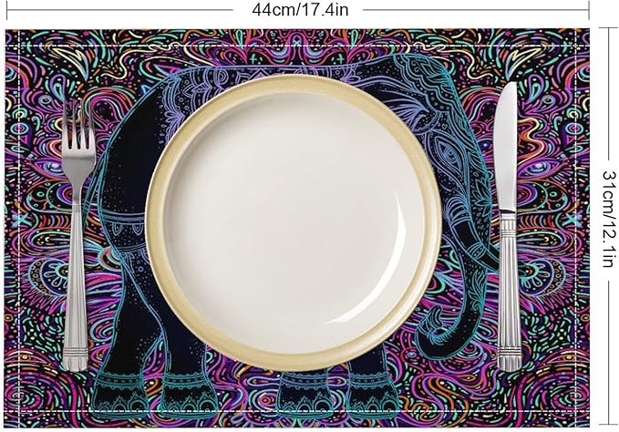 Boho Mandala Placemats Set of 4 Abstract Indian Ethnic Art Printed Dining Table Mats for Restaurant Home Kitchen Holiday Picnic Party Decor 12x18in