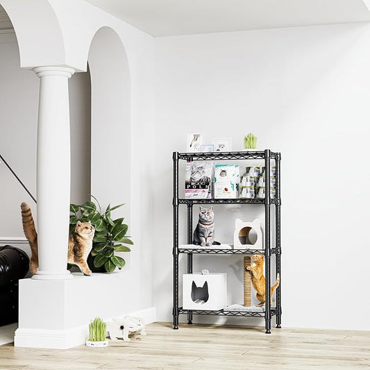 1000 lbs 4 Tier Shelf Metal Storage Shelves Wire Rack Closet Organizers for Garage Kitchen Bathroom Laundry Black 11.8" D x 25.6" W x 45.5" H