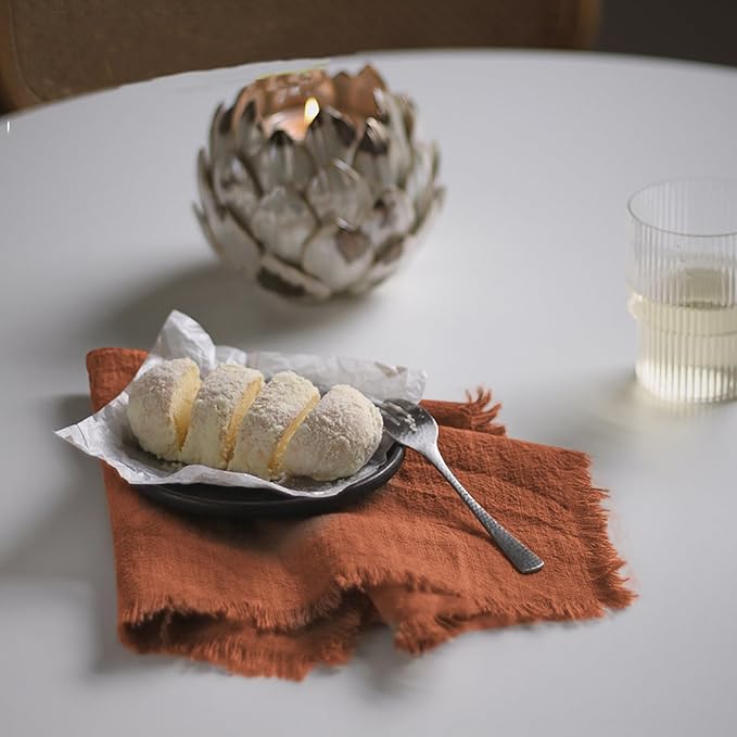 Handmade Cloth Napkins 100% Cotton Napkins with Fringe，Delicate Handmade Cloth Napkins for Dinners, Parties, Weddings and More，18 x 18 Inch Set of 6 - Terracotta
