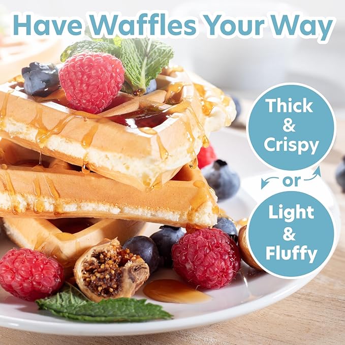 Belgian Waffle Maker- Non-Stick 7" Waffler Iron w Adjustable Browning Control, Electric Baker Makes Thick Fluffy Waffles- Easy Use Kitchen Appliance Essential for Breakfast Brunch Morning w Recipes