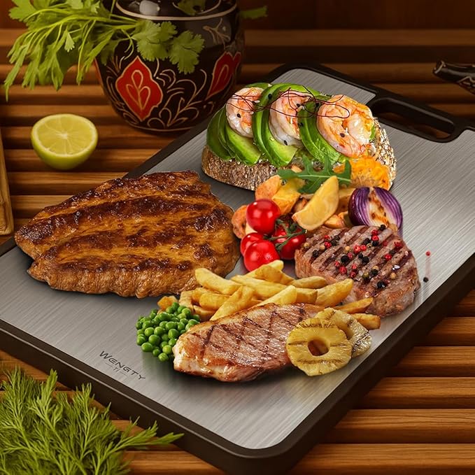 Titanium Cutting Boards for Kitchen, 2-in-1 Double Sided Food-Grade Pure Titanium&Wheat Straw PP, Non-Toxic, Non-Slip, Dishwasher Safe, Ideal for Meat, Vegetables, Fruit(Ti Silvery White, 16"L x 11"W)