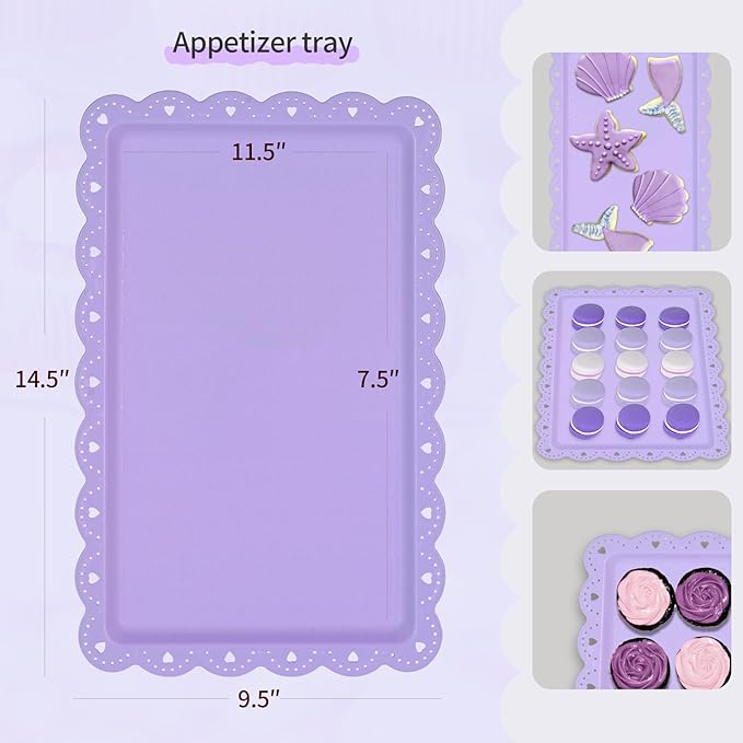 NWK 5 Piece Cake Stand Set with 2 x Large 3-Tier Cupcake Stands, 3 x Appetizer Trays, Perfect for Hosting Wedding Birthday Baby Bridal Shower Tea Party Decorations (Purple)