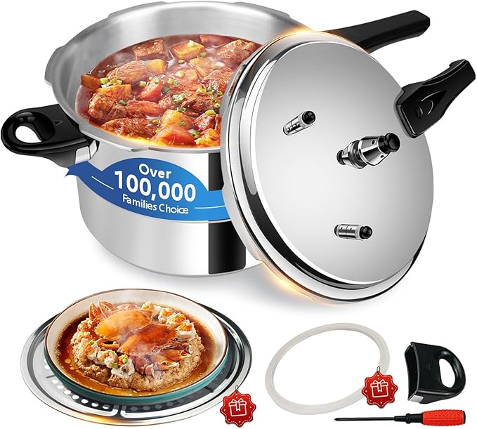 4.22 Quart Aluminum Pressure Cooker, Deeluban All Stovetops Induction Compatible Thickened Pressure Cooker with Spring ollas de presión para cocinar 4+qt