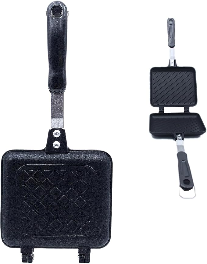 Sandwich Maker, Grilled Panini Maker Pan with Non-Stick Plates, Stovetop Toasted Sandwich Maker Press, Double Sided Aluminum Flip Cheese Maker Frying Pan for Home Kitchen Breakfast Camping