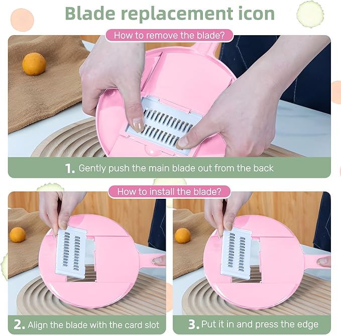 Mandoline Food Slicer, Multifunctional Vegetable Slicer Cutter with Hand Protector, Vegetable Shredder for Potato, Tomato, Carrot (Pink-9 in 1)