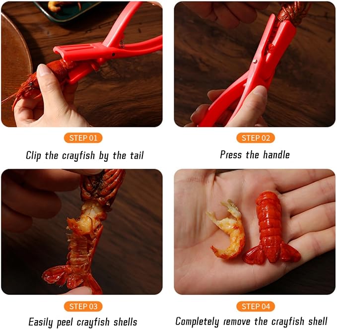 Crawfish Peeler, Crawfish Shucker, Crawfish Sheller Tool for Peeling Cooked Shrimp Tails, Universal Crayfish Shelling Device, Shrimp Peeler Seafood Tool Portable Lightweight Kitchen Gadgets(Red） (3)