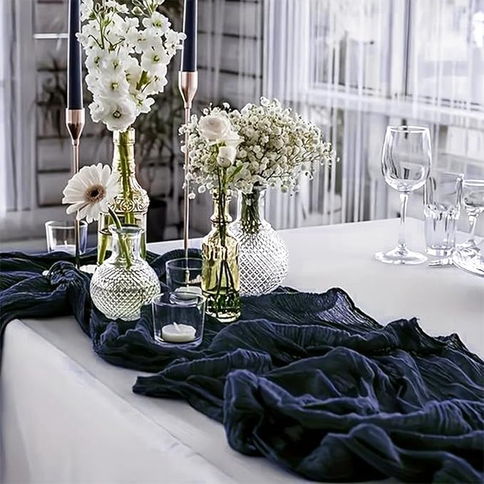 10 Pack Navy Blue Cheesecloth Table Runner 6FT Boho Gauze Fabric Table Runner Vintage Rustic Sheer Runners for Wedding Party Bridal Baby Shower Long Table Decorations