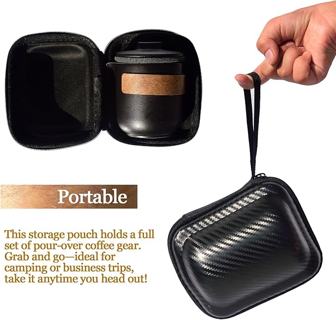 sencdfly Pour Over Coffee Maker - All-Ceramic Drip Set, Single Serve Coffee Maker with Pour Over Dripper, Reusable Ceramic Filter & Carafe, Portable Travel Drip Kit Valentines Day Gifts for Him