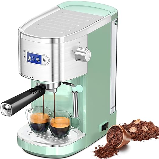 Electactic Espresso Machine 20 Bar, Professional Stainless Steel Coffee Maker with LCD Display, Steam Wand, 45oz Removable Water Tank, for Espresso, Cappuccino, Latte at Home or Office, Green