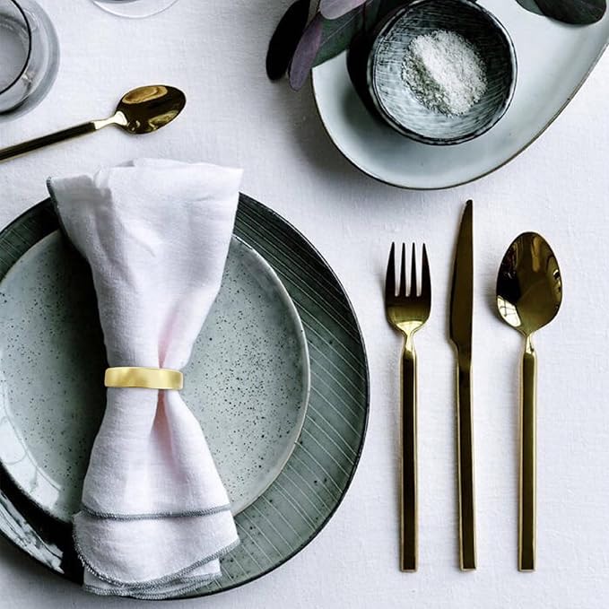 Stainless Steel Golden Napkin Rings Set of 12, Modernist Napkin Ring Holder for Wedding, Banquet, Metallic Adornment for Table Settings, Glossy Serviette Buckles Decor (Matte Gold Semicircle)