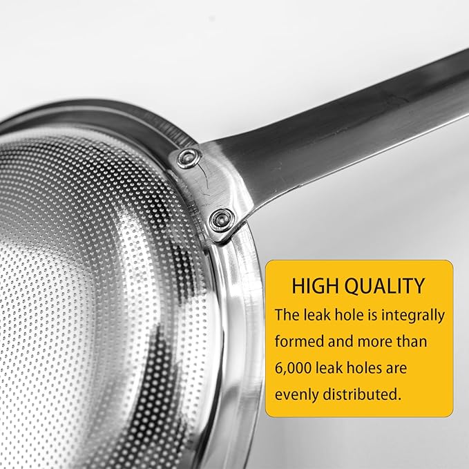 9cm/3.54inch&11cm/4.33inch 304 Stainless Steel Fine Mesh Strainer Set of 2 with Handle for Kitchen, Metal Strainers for Oil Skimmer Spoon Food Strainer Kitchen Gadgets
