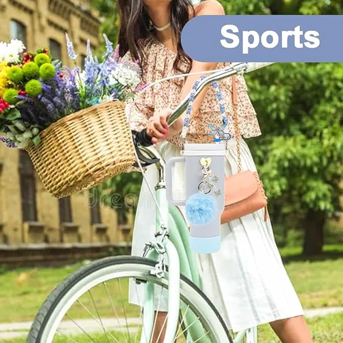 Accessories Set Including Water Bottle Handle Strap, Silicone Boot, Resin Butterfly Straw Cover, Straw Topper, Lip Balm Sleeve, Butterfly & Hairball Charms for Stanley Cup Tumbler