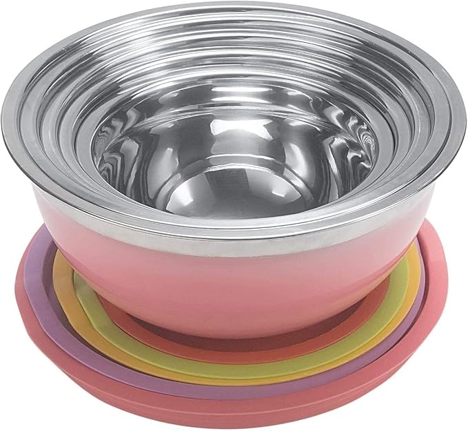 5-Piece Colorful Stainless Steel Mixing Bowls with Matching Non-Airtight Lids – Nesting Stackable Design for Cooking, Baking, Meal Prep & Food Storage – Durable, Easy-Clean Kitchen Set