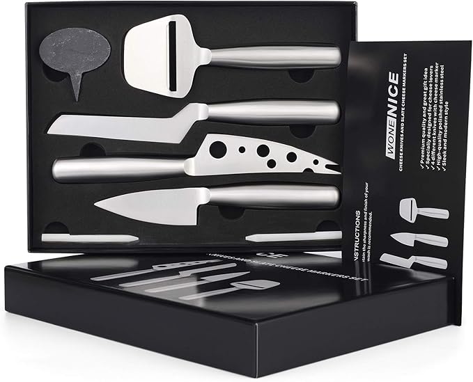 WoneNice Cheese Knives Set, Collection Cheese Knife Gifts Set with 3 Long Handle Cheese Knife & Cheese Slicer For All Types of Cheese