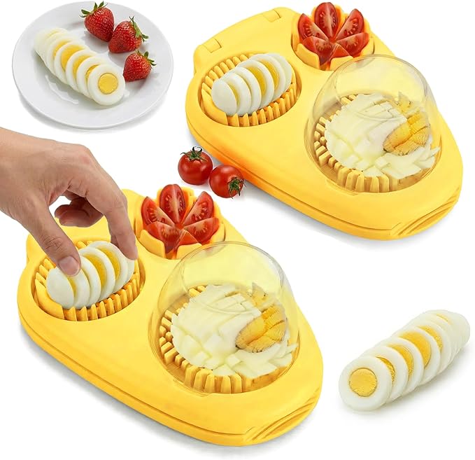 2 Pack Yellow Heavy Duty Egg Slicer with 3 Cutting Modes, Stainless Steel Egg Cutter for Hard Boiled Eggs, Mushroom, Strawberry, Grape, Kitchen Dicer Tool, Send Goods From Local Warehouse