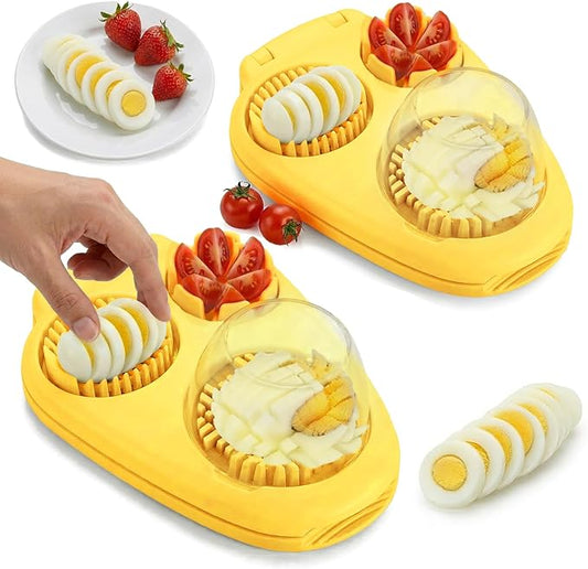 2 Pack Yellow Heavy Duty Egg Slicer with 3 Cutting Modes, Stainless Steel Egg Cutter for Hard Boiled Eggs, Mushroom, Strawberry, Grape, Kitchen Dicer Tool, Send Goods From Local Warehouse