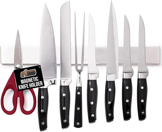 GORILLA GRIP Stainless Steel Magnetic Knife Holder for Wall, Magnet Bar for Knives, Tools, Supplies, Heavy Duty Metal Strip Holds Up to 6 lbs, Kitchen Organizer, 12 in, Non-Adhesive, Drilling Required