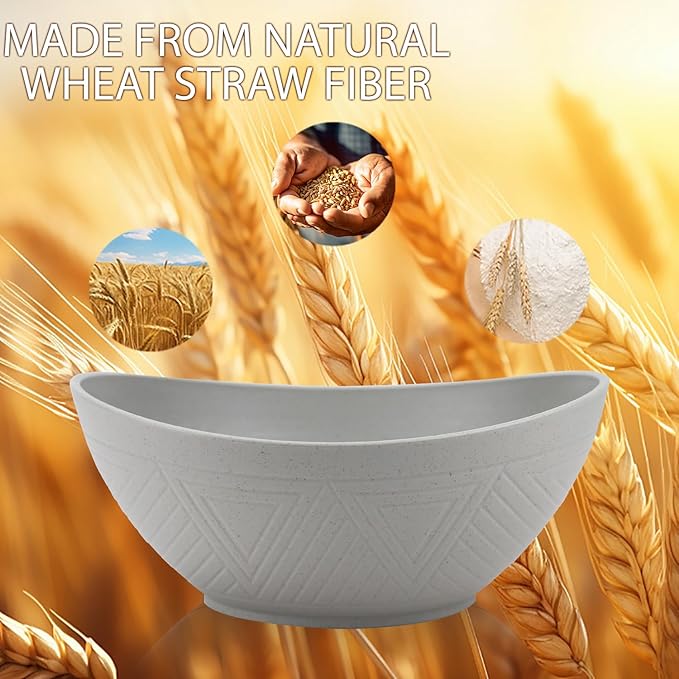 Wrova Wheat Straw Bowls Set,Unbreakable Large Salad Bowls Set of 2,Microwave and Dishwasher Safe Bowls Plastic Bowls for Eating,BPA Free Salad Bowl for Serving,Oatmeal and Salad.Gray