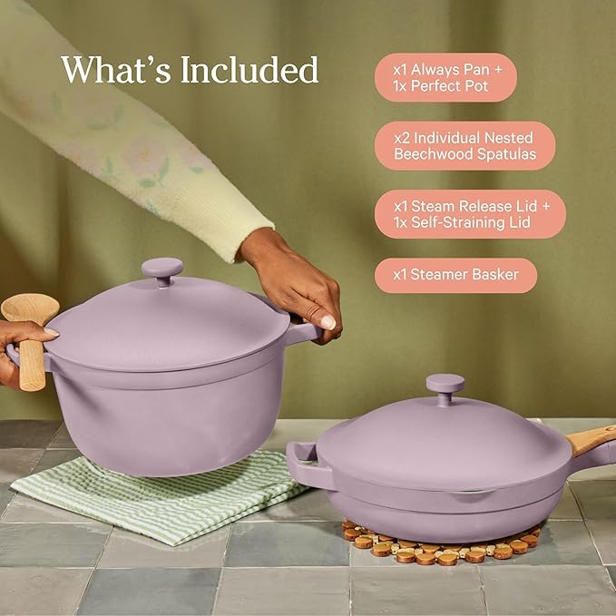 Our Place Cookware Duo | 7-Piece Ceramic Cookware Set with 10.5" Always Pan 2.0, 5.5 Qt Perfect Pot & Strainer Basket | Induction & Oven Safe up to 450°F | Nonstick, Non-Toxic Cookware | Char