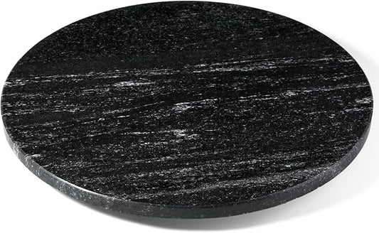 Koville 16'' Black Marble Lazy Susan for Kitchen, Marble Turntable for Dinning, Stone Lazy Susan Organizer for Cabinet, Serving Rotation Spinning Tabletop Organizer Swiveling, Spice Rack Storage