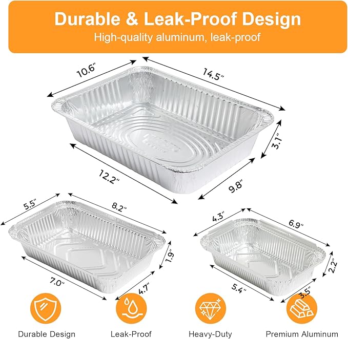 Notwoe® 55pc Disposable Aluminum Pans With Lids, 9x13 (20pc) And 8.2x5.7 (15pc) 4x6 (30pc) Combo Set, Disposable Baking and Cake Pan.(55 Pack w/Lids)
