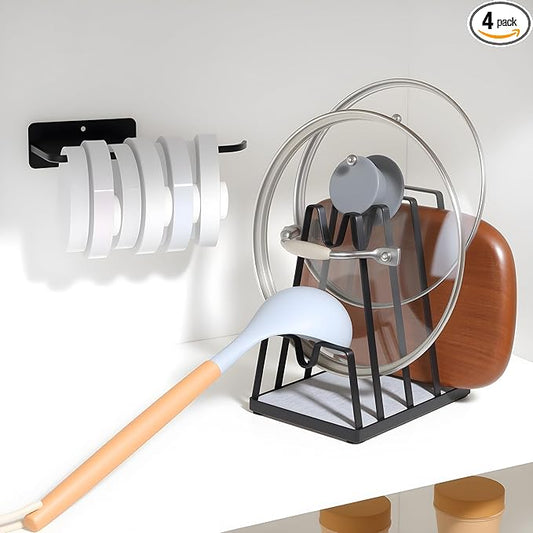 YIGII Pot Lid Cutting Board Organizer with Diatomite Stone, Black Pan Lid Organizer and Spoon Rest Rack, Multifunctional Utensil Holder for Stove top and Kitchen Counter