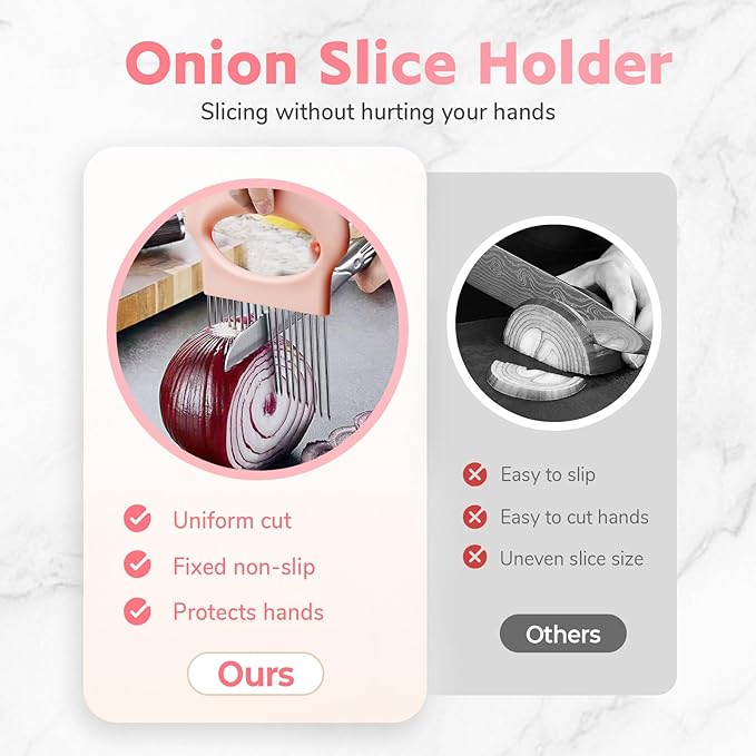 Stainless Steel Onion Slice Holder, Onion Holder for Slicing, Egg Cutter Vegetable Chopper, Ultifunctiona Fruit Slicer OnionPin Slicer Loose Meat Pin, Kitchen Chopper Slicing Tool (1, C)