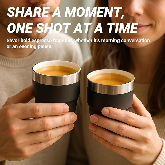 4 oz Small Espresso Cup, Ceramic-Lined 18/8 Stainless Steel, Double-Wall Vacuum Insulated, Stackable, Dishwasher Safe, Fits Most Espresso Machines, for Espresso Shots (Blue, 2 Pack)