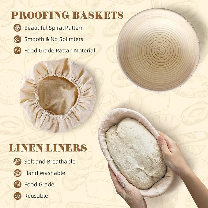 Sourdough Starter Kit, Bread Making Kit with Sourdough Starter Jar for Beginners, Banneton Bread Proofing Basket for Home and Kitchen, Sourdough Bread Baking Supplies, Bread Making Tools Kit