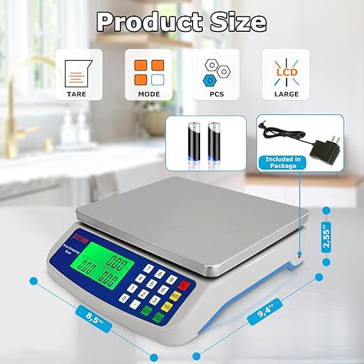 Large Digital Kitchen Scale 40kg/88lb Stainless Steel Price Computing Scale Counting Scale Deli Scale with LCD Display for Baking Bread Cooking Meat Prep Parts and Coins Adapter Included