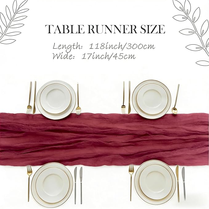 3 Pack Burgundy Cheesecloth Table Runner -17×120 Inch Gauze 10 FT Long Cheese Cloth Table Runners for Bridal Wedding Party Baby Shower Holiday Birthday Home Easter Decor (Burgundy, 3PC)
