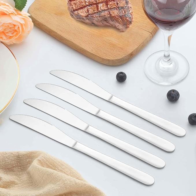 12 Pieces Butter Knives Set - 9 Inches Butter Knife, Food Grade Stainless Steel Dinner Knives Set, Mirror Polished Knife Silverware for Home, Restaurant, Kitchen, Dishwasher Safe