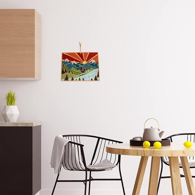 Totally Bamboo Colorado State Shaped Cutting Board and Charcuterie Serving Platter with Artwork by Summer Stokes, Includes Hang Tie for Wall Display 14-1/2" x 10-3/4" x 5/8"