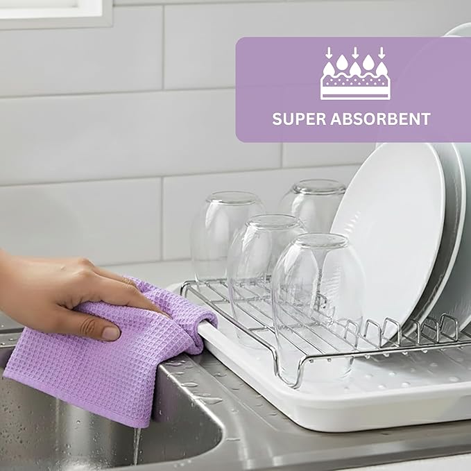 PurpleEssences Waffle Weave Kitchen Towel, 100% Cotton - 15x25 Inches, with Hanging Loop Ultra Soft Absorbent Quick Drying Dish Cloth, Tea and Hand Towels, 6 Pack - Christmas Holiday Winter - Lavender