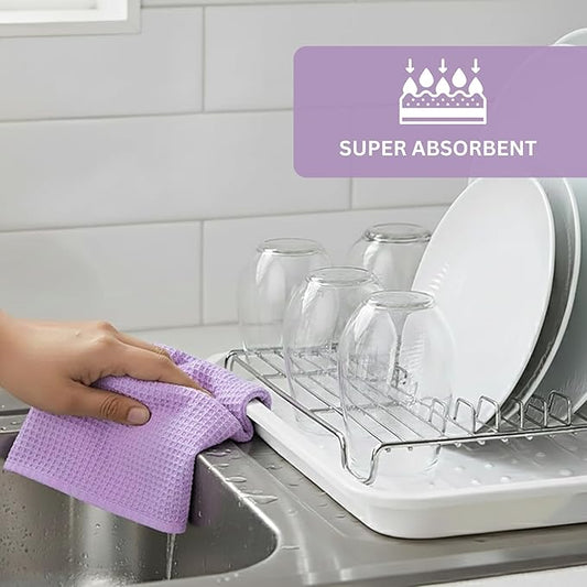 PurpleEssences Waffle Weave Kitchen Towel, 100% Cotton, 15x25 Inches, with Hanging Loop Ultra Soft Absorbent Quick Drying Dish Cloth, Tea and Hand Towels, 4 Pack - Christmas Holiday Winter - Lavender