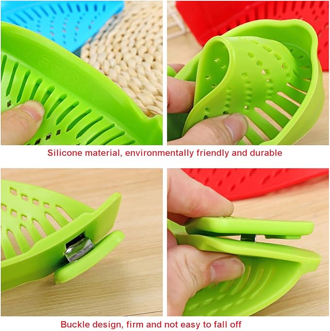 Snap Strainer, Clip on Strainer for Pots Pans, Hands-free Clip-on Heat Resistant Silicone Colander Pour Spout for Pasta Vegetable Noodles, Colander and Sieve Snaps On Pots Bowls Pans