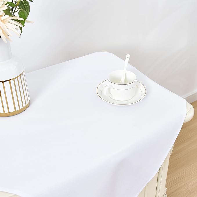 Wolkemer 2 Pack Small Square Tablecloths, 24 x 24 Inch, White, Polyester, Machine Washable, Perfect for Nightstand, End Bedside Table, Tabletop Decoration