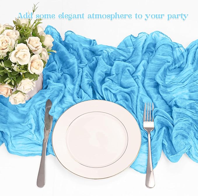 10 Pack Cheesecloth Table Runner 6FT Boho Gauze Rustic Fabric Table Runner Vintage Sheer Tablecloth for Wedding Party Bridal Baby Shower Decorations (Light Blue)