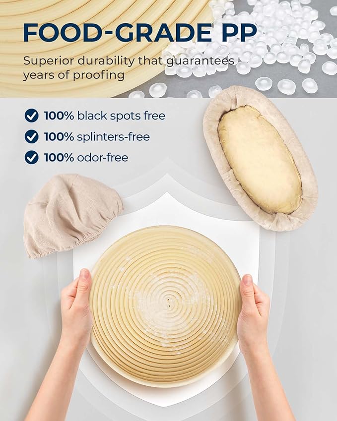 Banneton Bread Proofing Baskets Set of 2, 11" Round & 12" Oval Sourdough Proofing Baskets with Sourdough Bread Baking Supplies, Complete Bread Making Kit (Plastic)