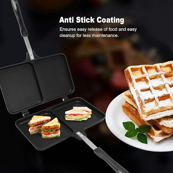 Hot Sandwich Panini Maker with Handle, NonStick Double Sided Frying Pan Grilled Sandwich Maker, Stovetop Toasted Sandwich Press for Home, Kitchen, Breakfast